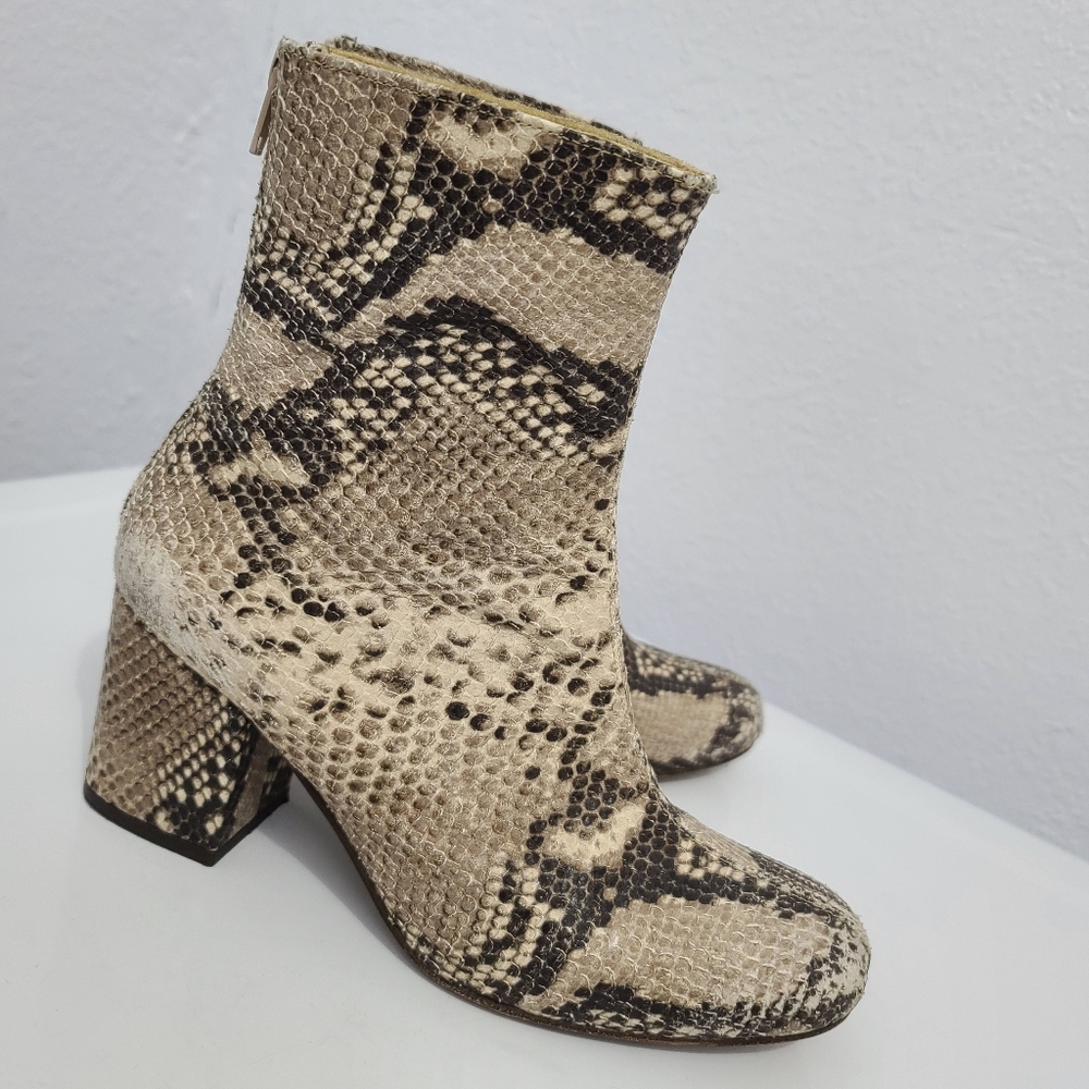 FREE PEOPLE Cecile Snakeskin Ankle Heel Booties